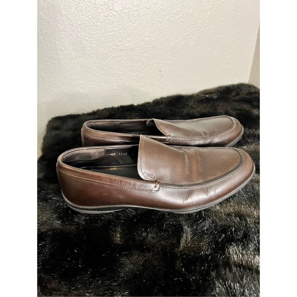 Prada 4d 1645 leather coffee brown loafer shoe 9 - Picture 6 of 10